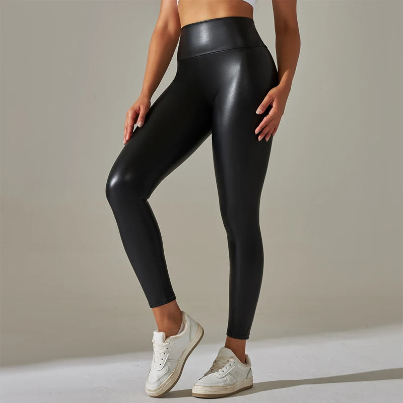 Women High Waist PU Leather Leggings