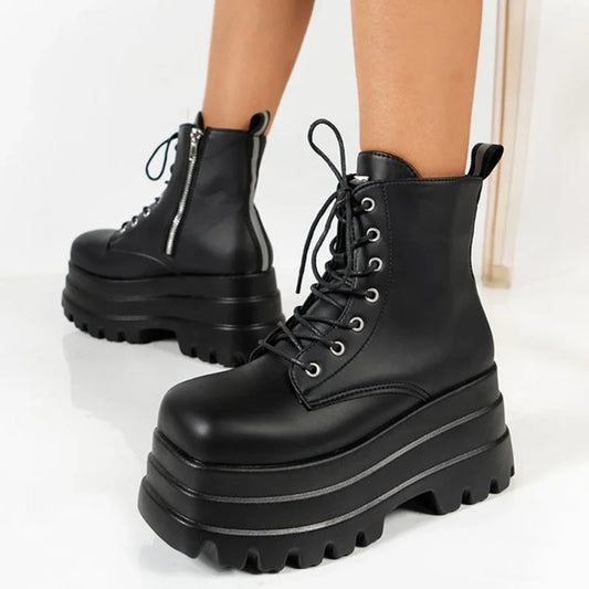 Women Gothic Platform PU Combat Boots
