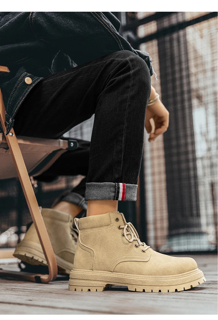 Men Classic Leather Platform Motorcycle Boots