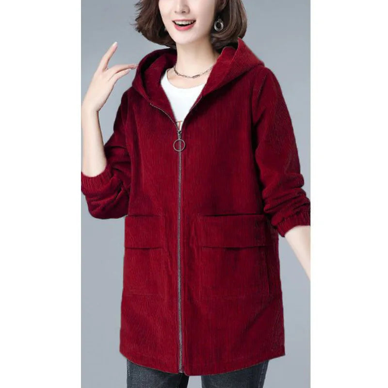Women’s Oversized Hooded Jacket – Solid Color Zipper Coat with Pockets (Casual Autumn Style)