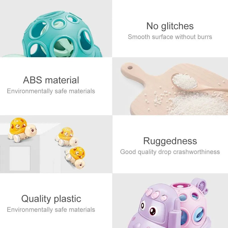 Baby Car Toys for 6 12 Months Friction Car Infant Soft Rubber Inertial Push and Go Vehicles Roll Car Hand Rattle Gift for Kids