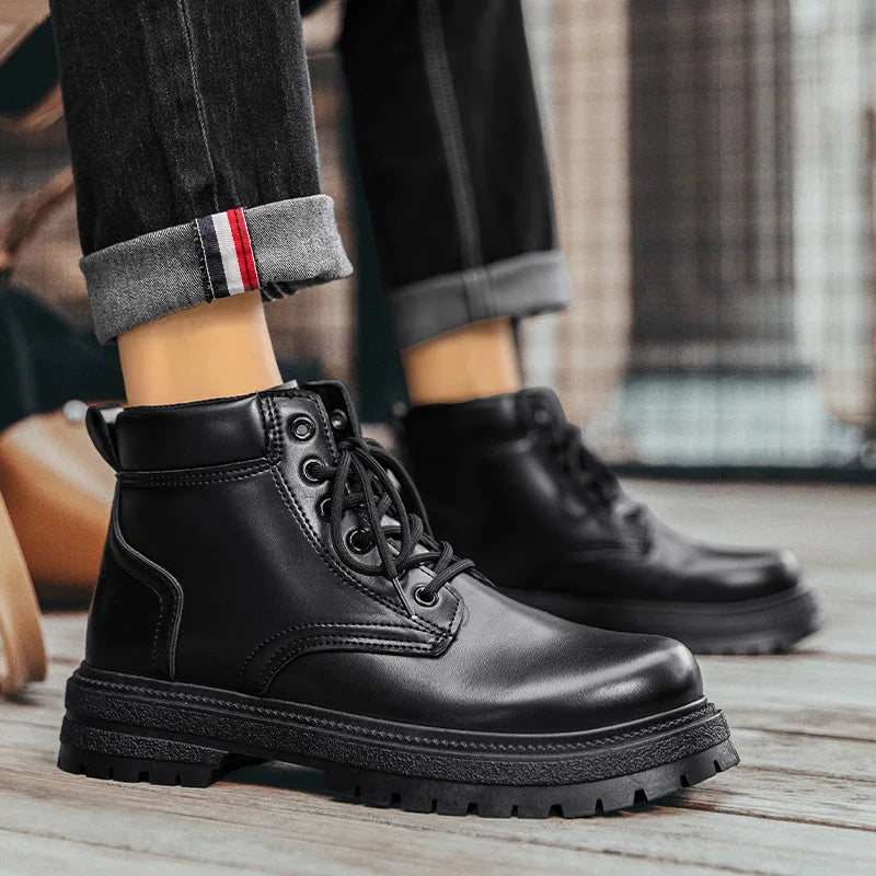 Men Classic Leather Platform Motorcycle Boots