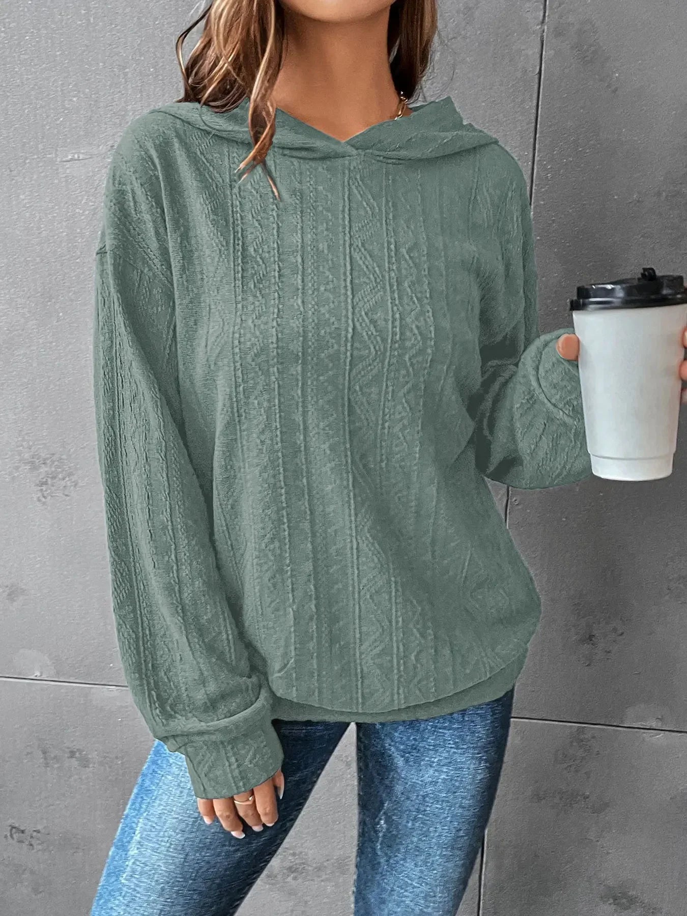 Women’s Hooded Long-Sleeve T-Shirt – Casual Solid Color Top