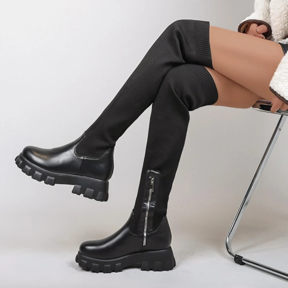 Women Chunky Platform Over-the-Knee Boots
