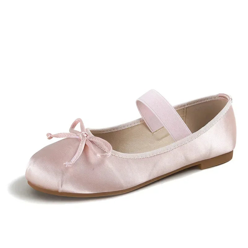 Silk Satin Bow Mary Jane Ballet Flats for Women (Plus Size 33–44)