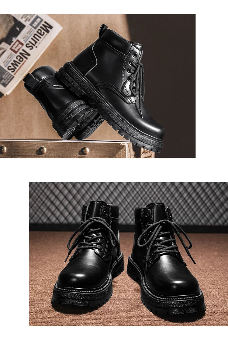 Men Classic Leather Platform Motorcycle Boots