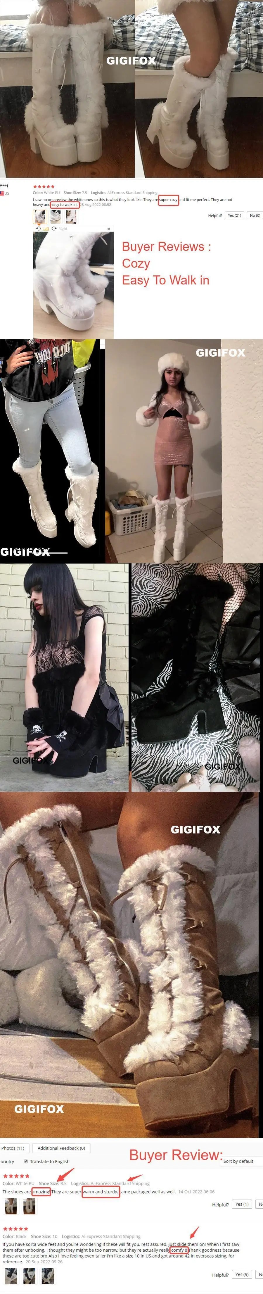 Women Platform Furry Gothic Knee High Boots