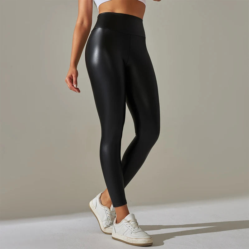 Women High Waist PU Leather Leggings