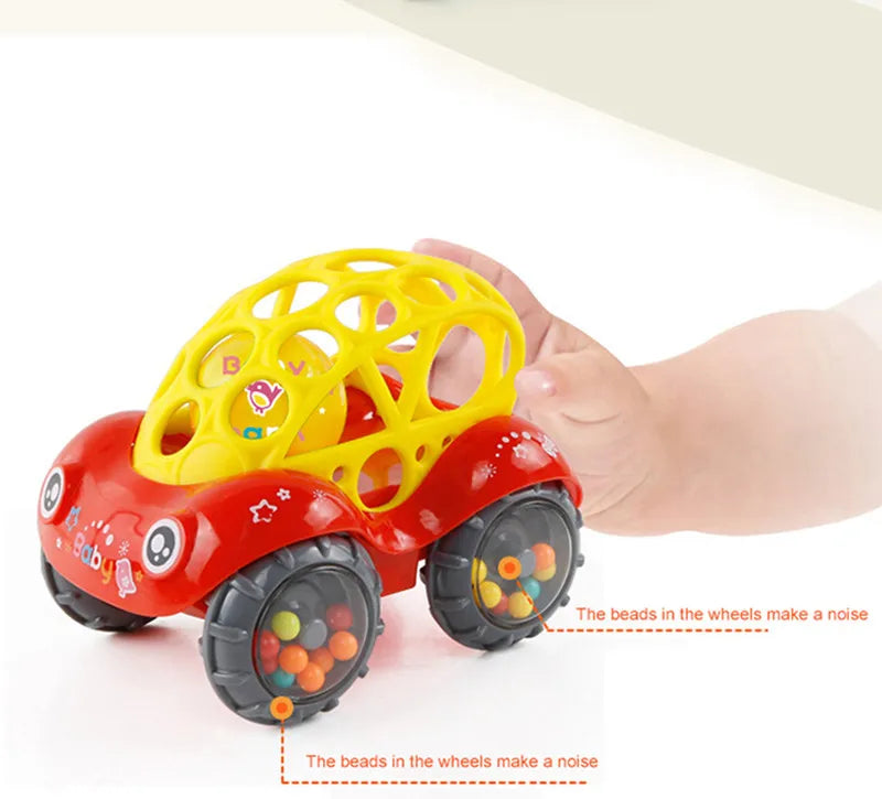 Baby Car Toys for 6 12 Months Friction Car Infant Soft Rubber Inertial Push and Go Vehicles Roll Car Hand Rattle Gift for Kids