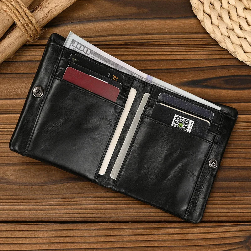 Luufan Men’s Genuine Leather Bifold Wallet – Compact Card & Coin Holder