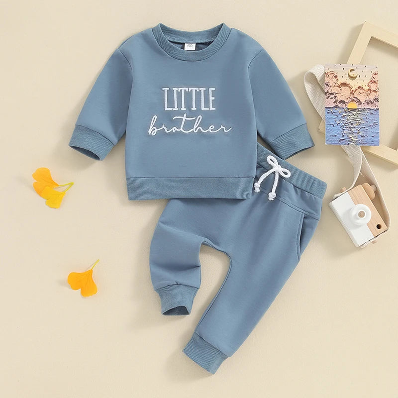 Baby Brother 2-Piece Outfit – Embroidered Letter Sweatshirt & Elastic Waist Sweatpants