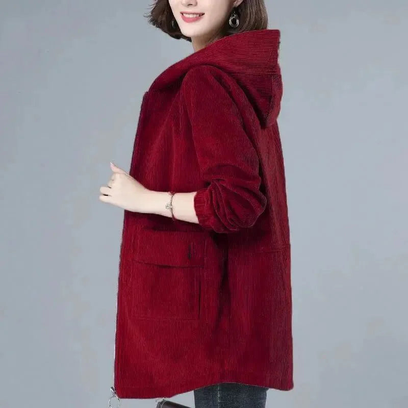 Women’s Oversized Hooded Jacket – Solid Color Zipper Coat with Pockets (Casual Autumn Style)