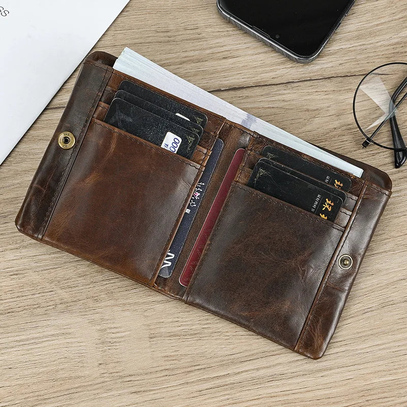 Luufan Men’s Genuine Leather Bifold Wallet – Compact Card & Coin Holder