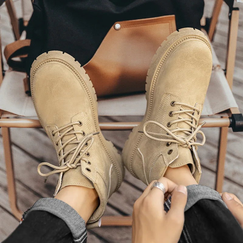 Men Classic Leather Platform Motorcycle Boots