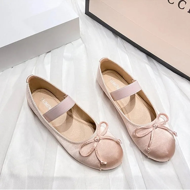 Silk Satin Bow Mary Jane Ballet Flats for Women (Plus Size 33–44)