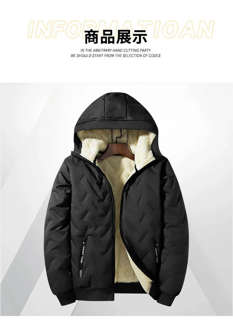 Men’s Fleece Cotton Jacket – Windproof Waterproof Stand Collar Urban Coat
