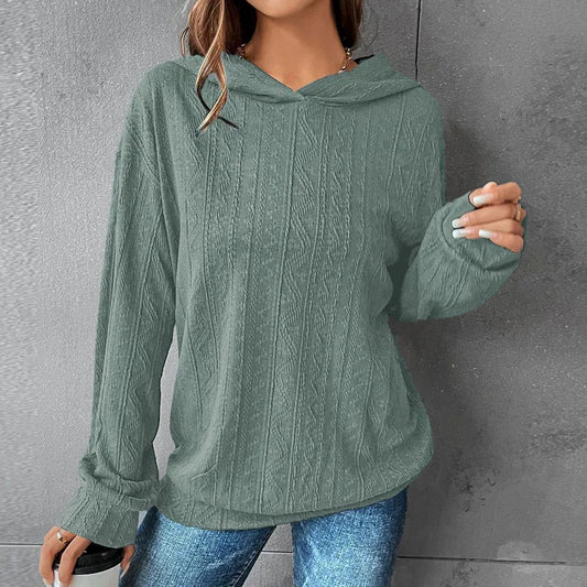 Women’s Hooded Long-Sleeve T-Shirt – Casual Solid Color Top