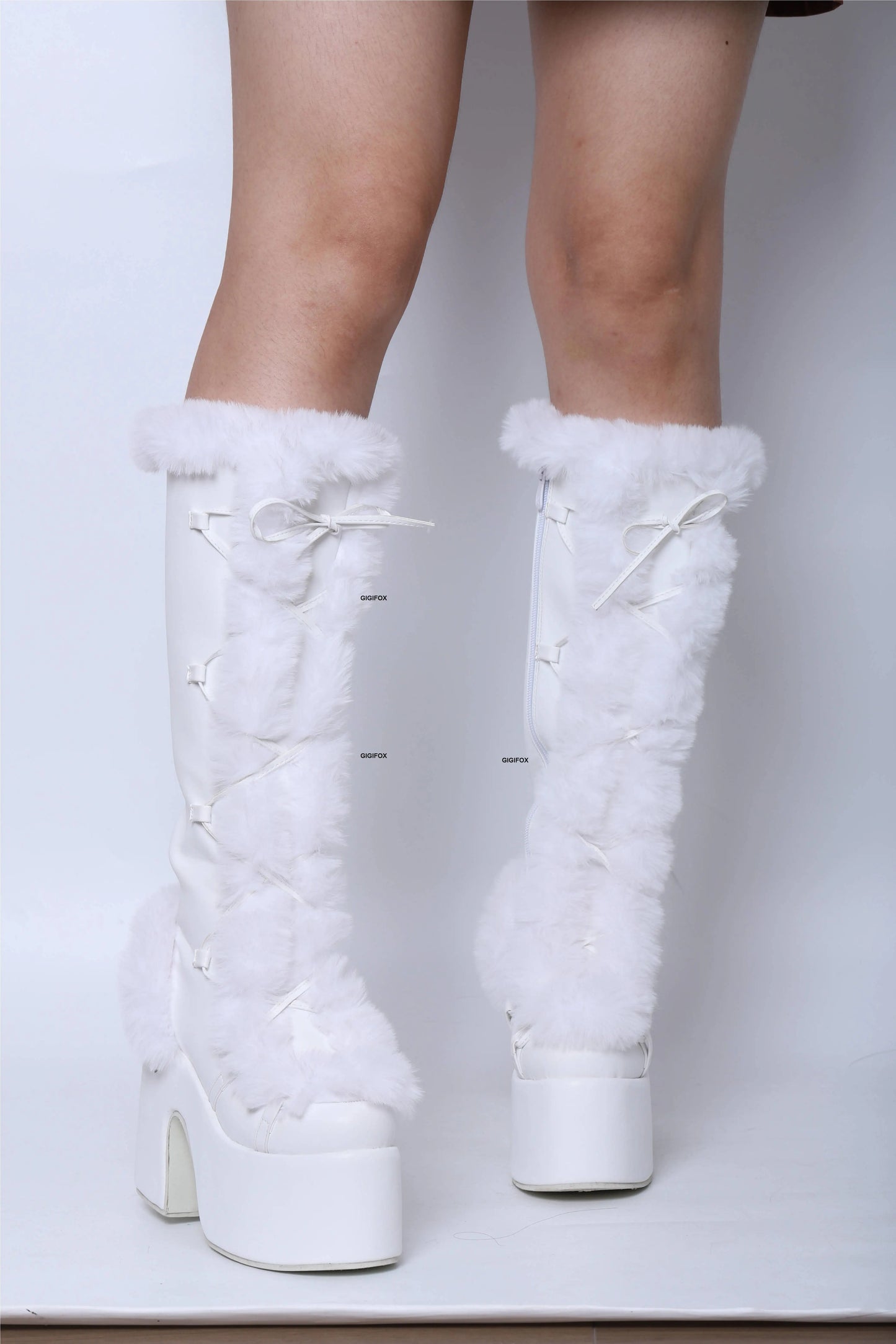 Women Platform Furry Gothic Knee High Boots