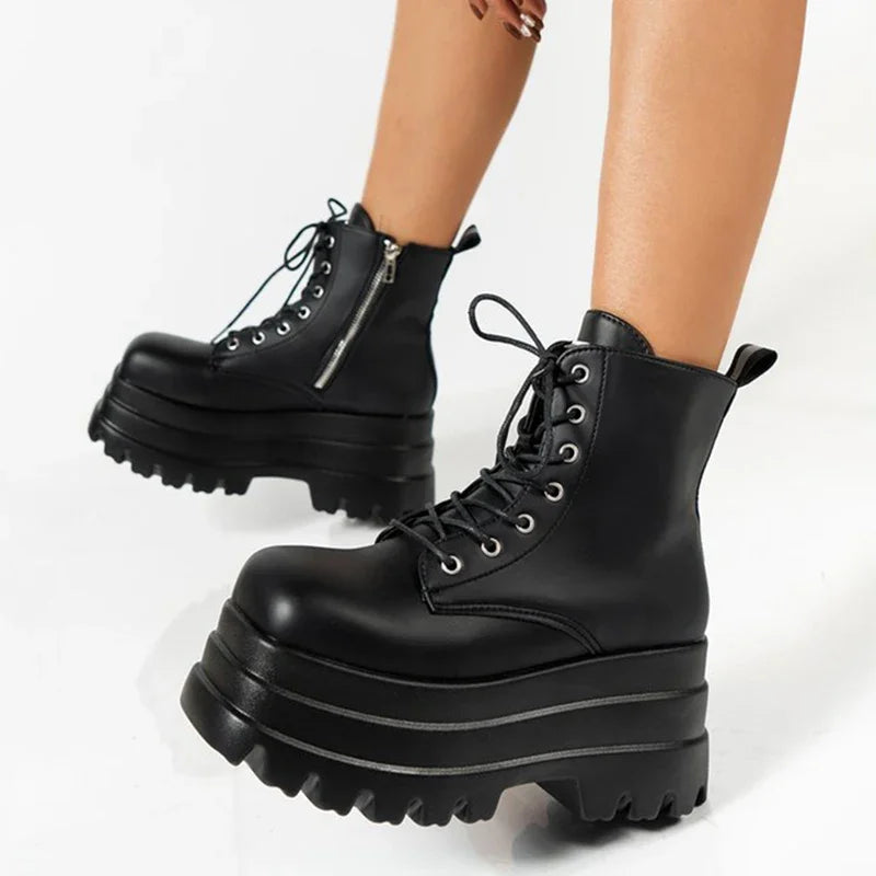 Women Gothic Platform PU Combat Boots