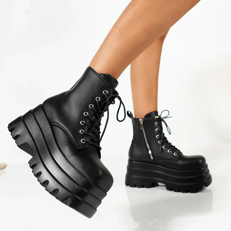 Women Gothic Platform PU Combat Boots