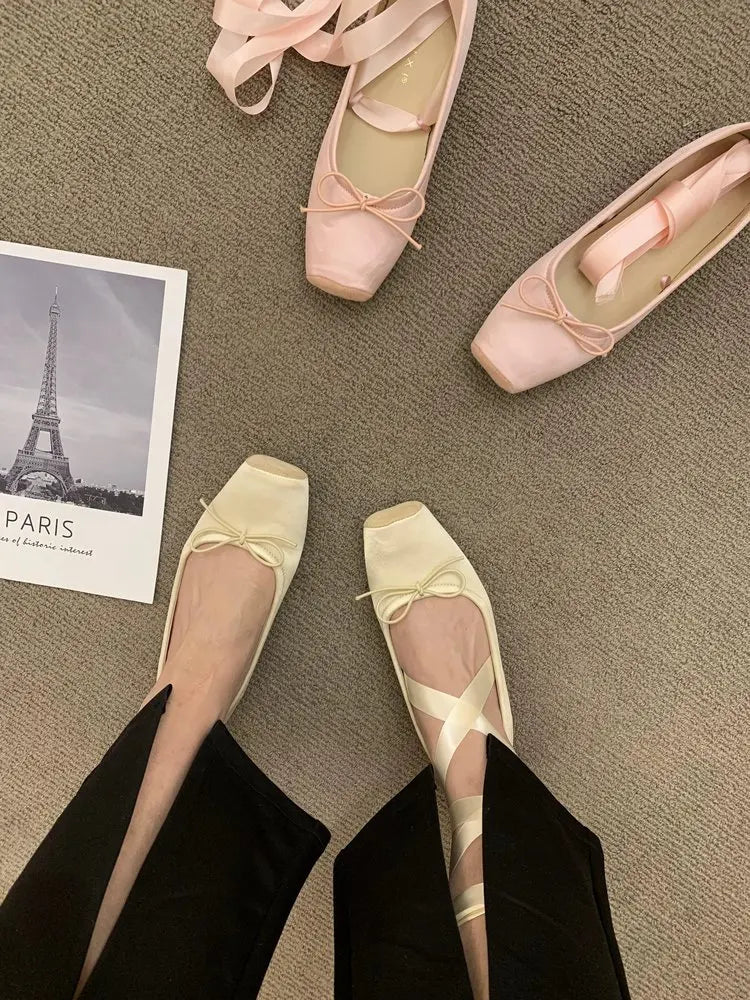 Women Bow Square Toe Mary Jane Flats