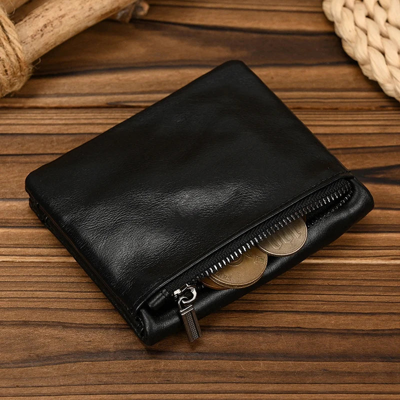 Luufan Men’s Genuine Leather Bifold Wallet – Compact Card & Coin Holder