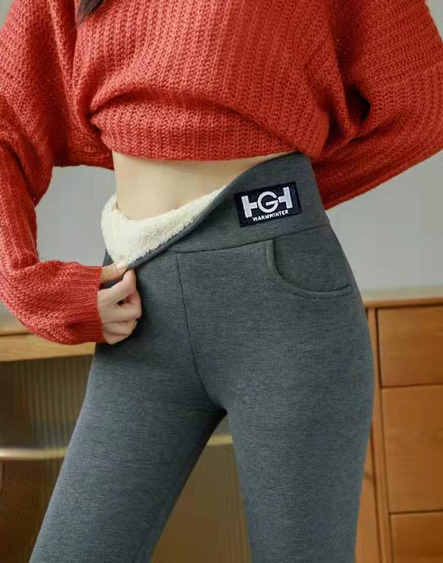 Women’s High-Waist Lamb Wool Fleece Leggings – Butt Lift Thick Winter Pants with Pocket
