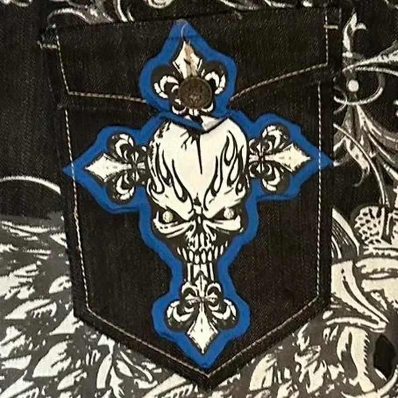 Men’s Embroidered Wide-Leg Jeans – Y2K Hip-Hop Gothic Retro Streetwear Pants
