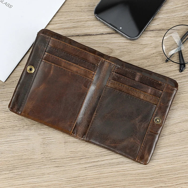 Luufan Men’s Genuine Leather Bifold Wallet – Compact Card & Coin Holder