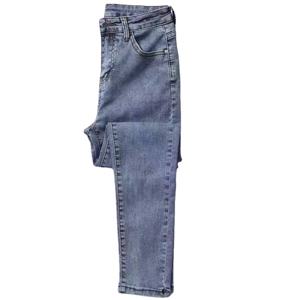 Women’s High-Waist Slim Jeans – Nine-Point Pencil Denim Pants (Autumn Korean Style)