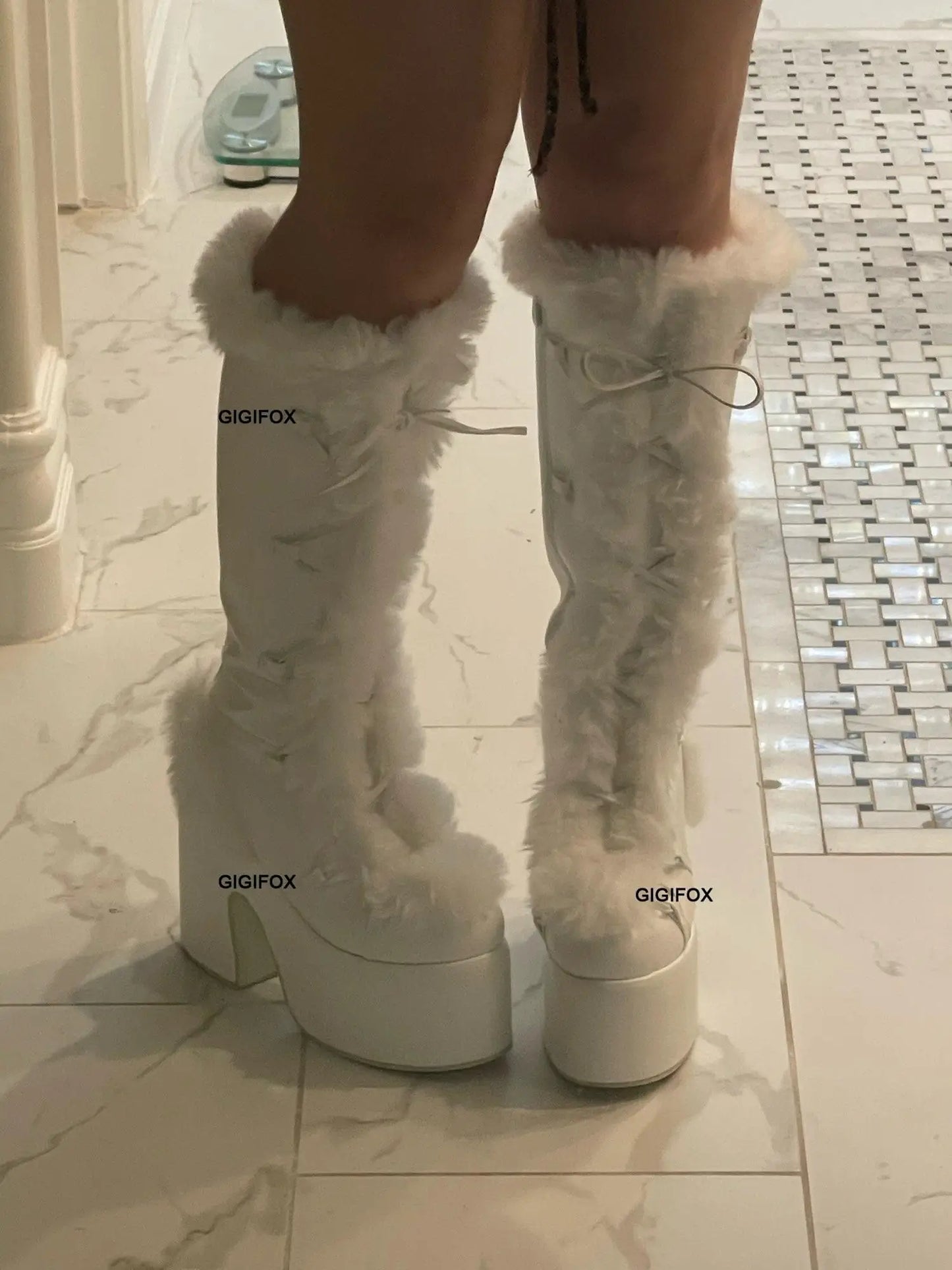 Women Platform Furry Gothic Knee High Boots