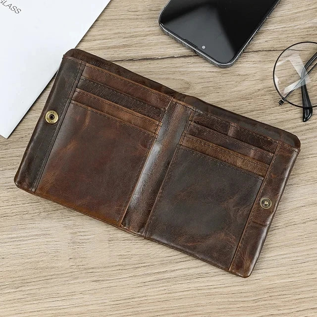 Luufan Men’s Genuine Leather Bifold Wallet – Compact Card & Coin Holder