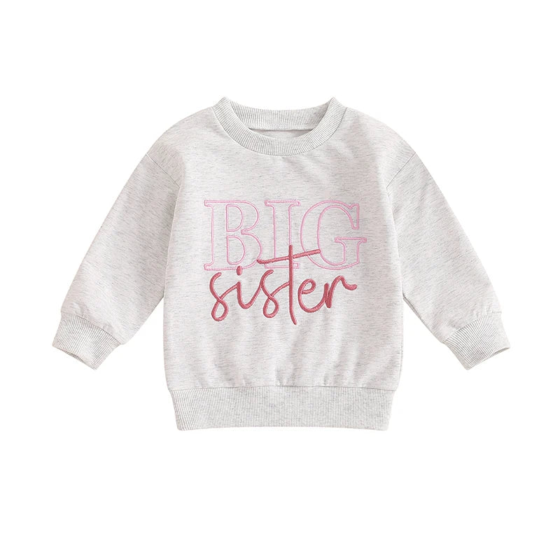 Sibling Matching Sweatshirts – Letter Embroidery Crew Neck Pullovers for Boys & Girls