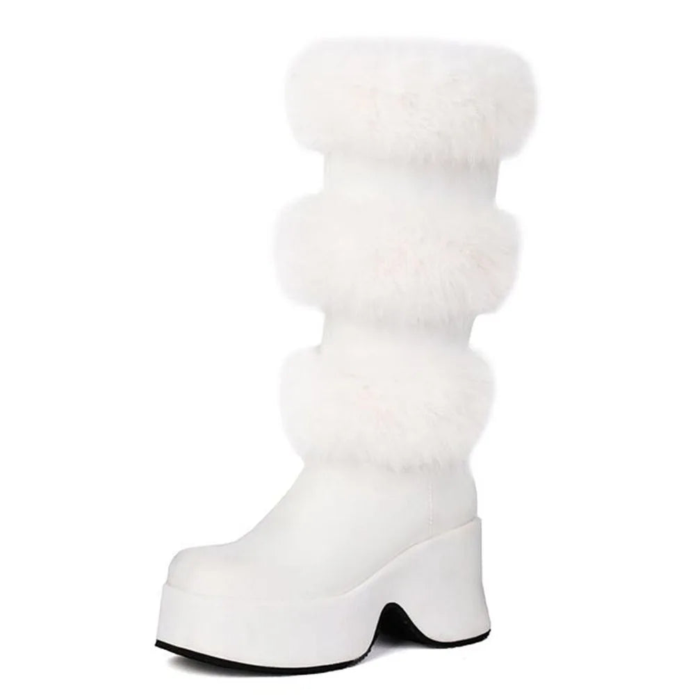 Women Platform Furry Gothic Knee High Boots