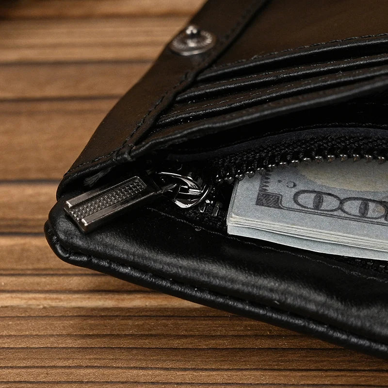 Luufan Men’s Genuine Leather Bifold Wallet – Compact Card & Coin Holder