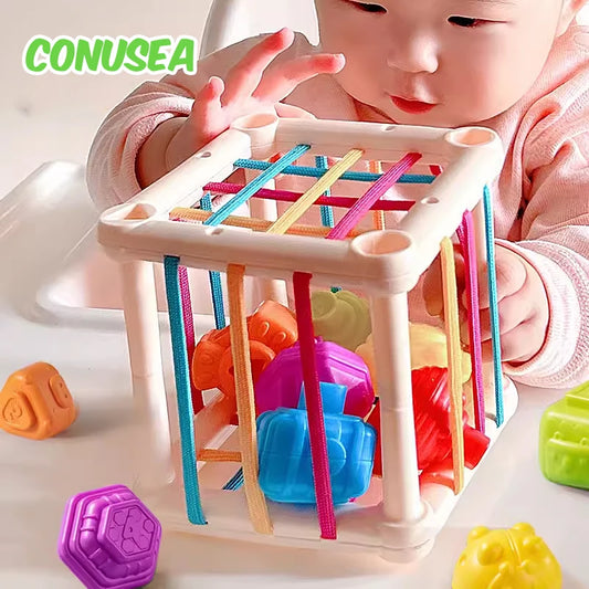 Montessori Sensory Learning Toy – Colorful Block Sorting Game for Babies 18+ Months.