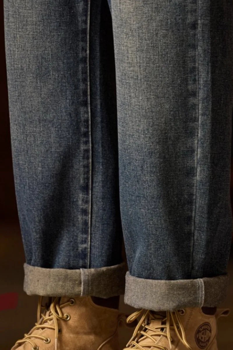 Men’s Relaxed Fit Elastic Waist Jeans – Blue Denim Pants with Zipper & Button