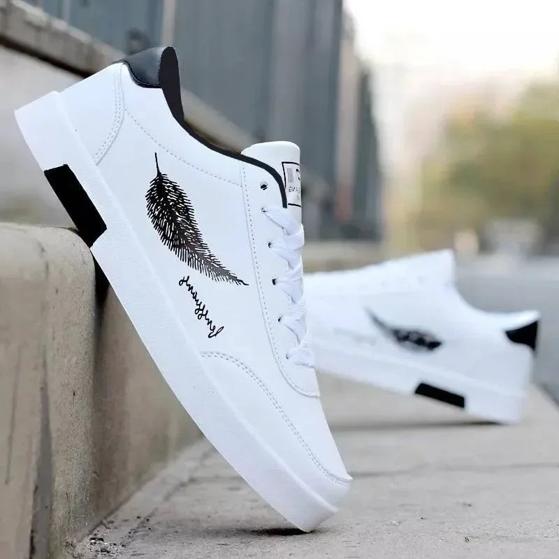 Men White Leather Casual Sports Sneakers
