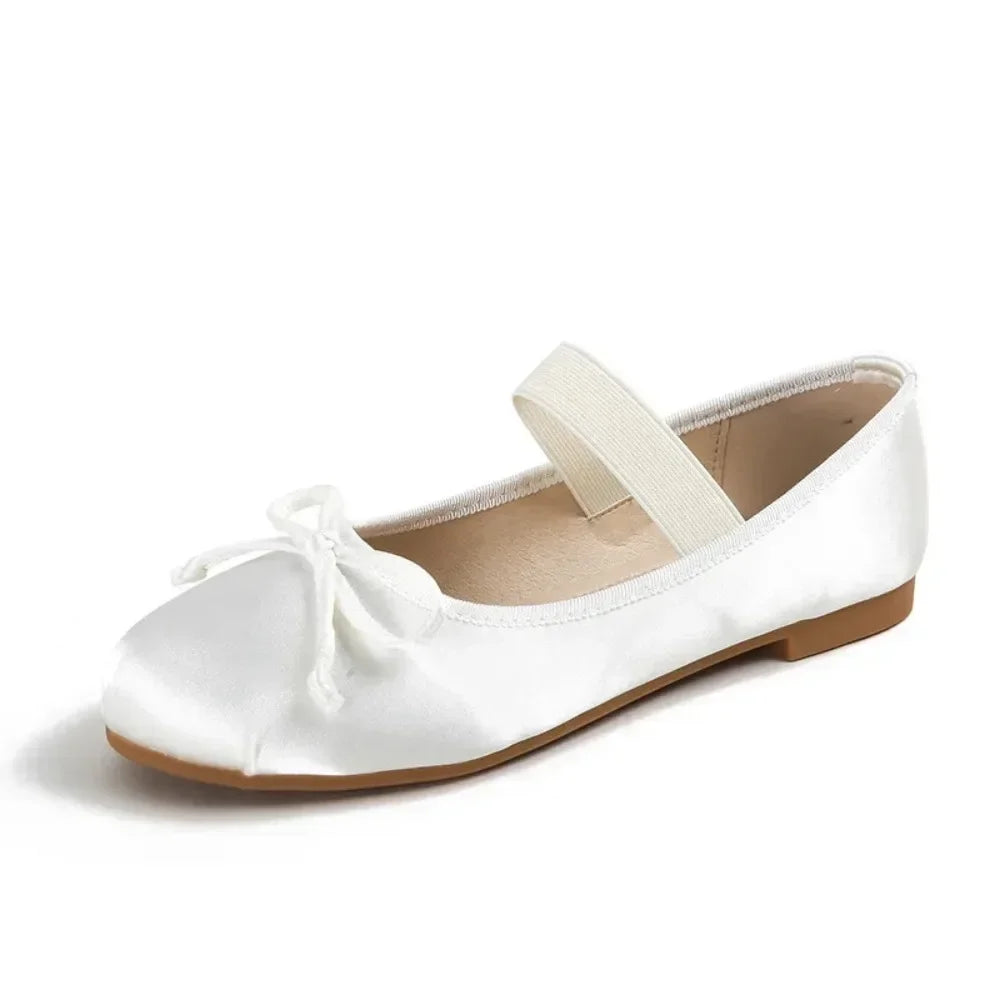 Silk Satin Bow Mary Jane Ballet Flats for Women (Plus Size 33–44)