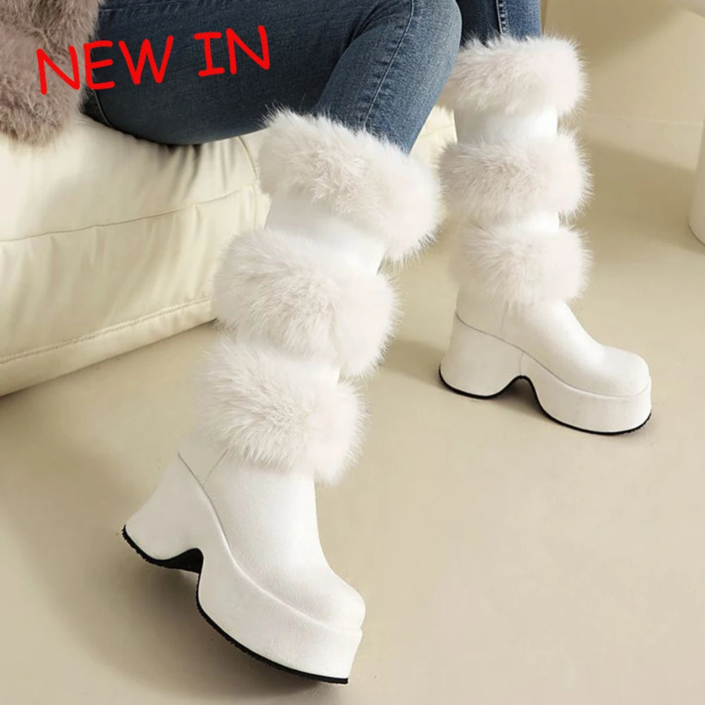 Women Platform Furry Gothic Knee High Boots