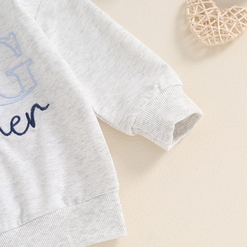 Sibling Matching Sweatshirts – Letter Embroidery Crew Neck Pullovers for Boys & Girls