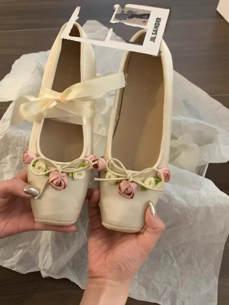 Women Bow Square Toe Mary Jane Flats