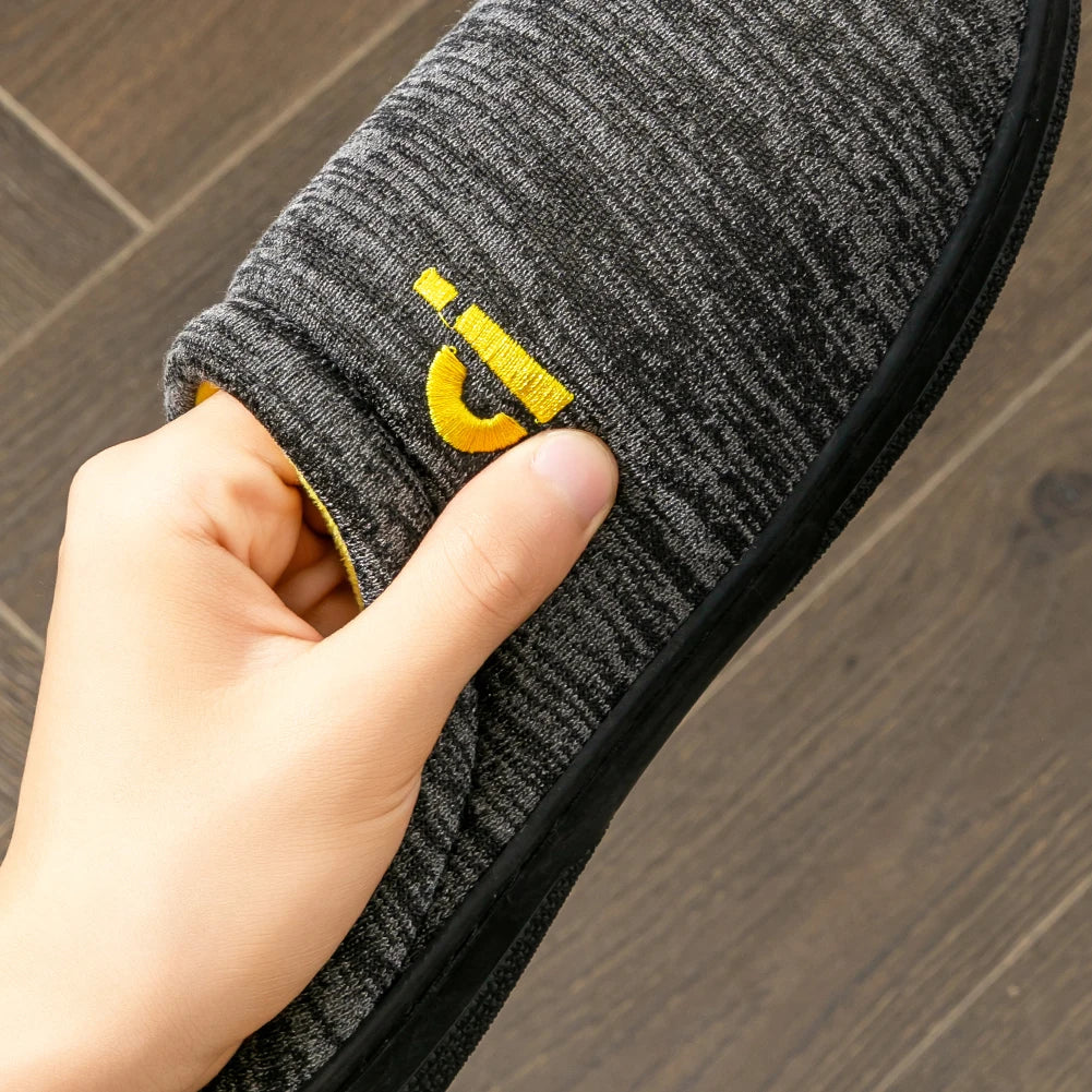 Warm Embroidered  slippers men TPR Memory foam Platform Cushion Soft Non Slip Stripe Comfortable Living Room Shoes High Quality