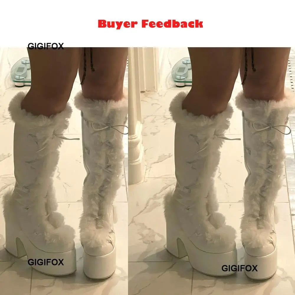Women Platform Furry Gothic Knee High Boots