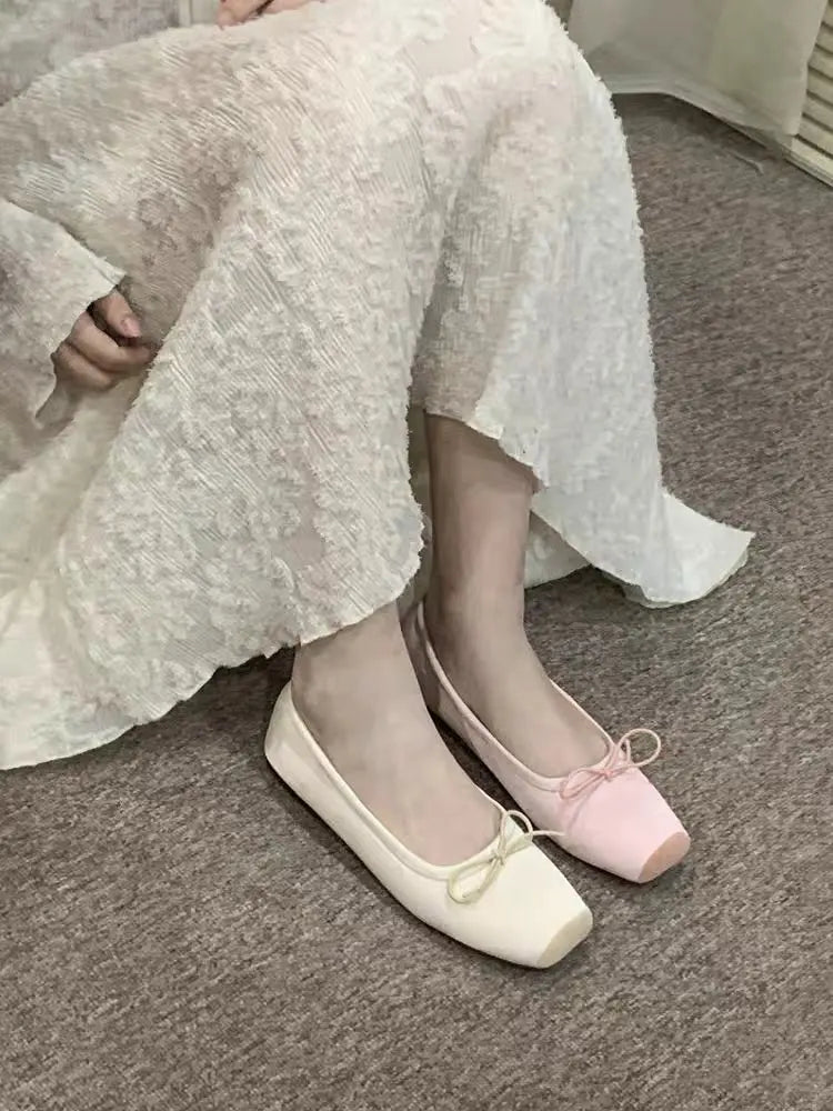 Women Bow Square Toe Mary Jane Flats