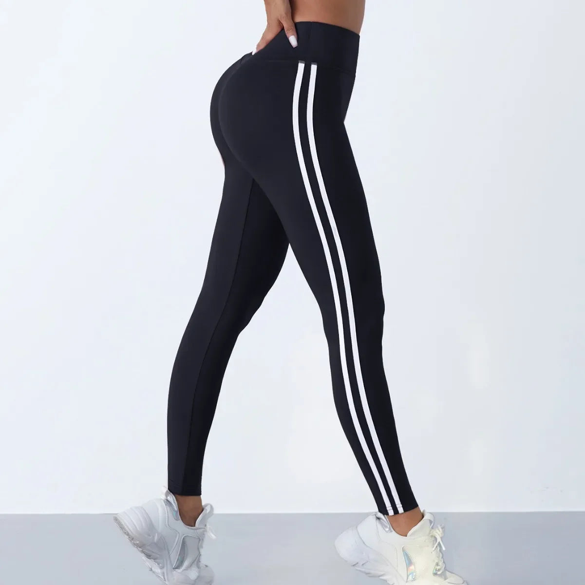 Women High Waist Striped Workout Leggings