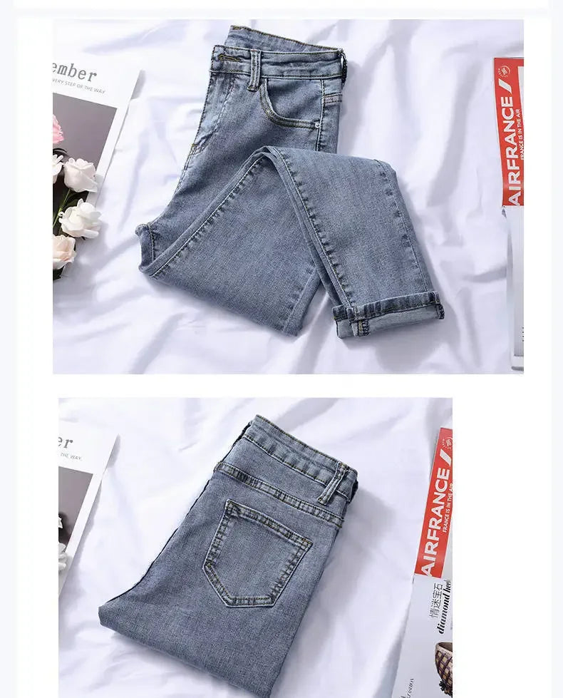 Women’s High-Waist Slim Jeans – Nine-Point Pencil Denim Pants (Autumn Korean Style)