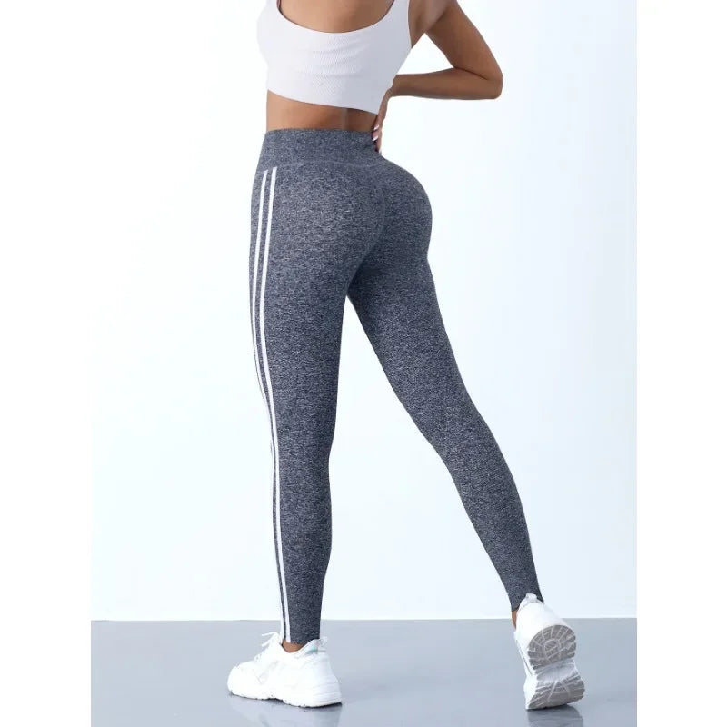 Women High Waist Striped Workout Leggings
