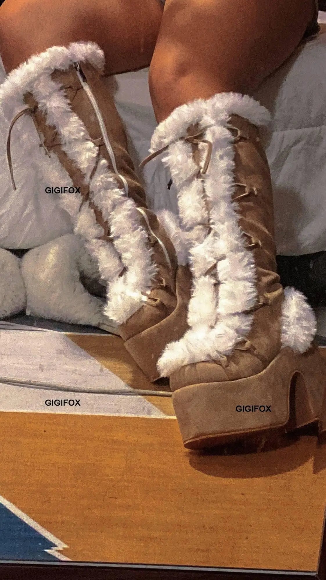 Women Platform Furry Gothic Knee High Boots