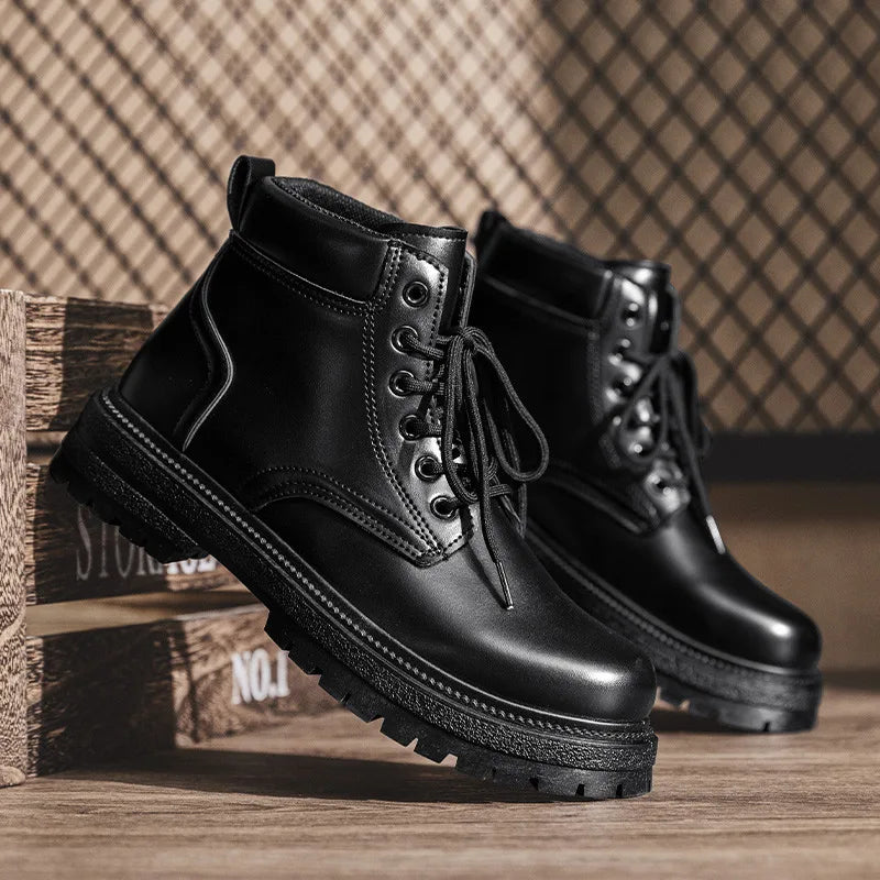 Men Classic Leather Platform Motorcycle Boots